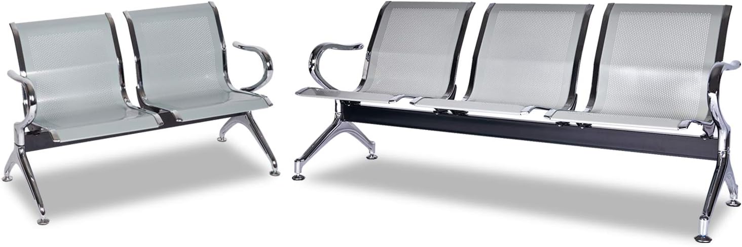 Kinbor 2-Seat Silver Airport Waiting Chair – Clinic, Office, Reception Room Bench