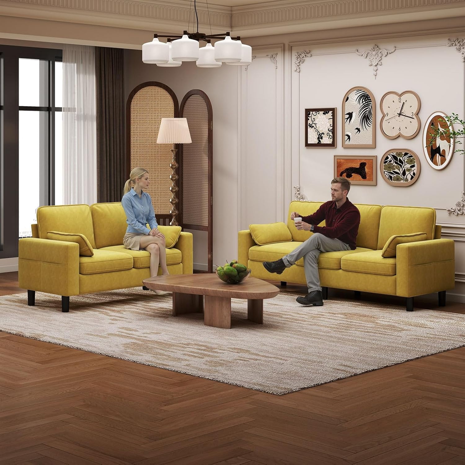 Kinbor 5-Seat Waiting Room Chair- Office Guest Reception Chairs Waiting Furniture Bench with Armrest Modern Upholstered Reception Seating for Salon, Bedroom & Studio, Yellow