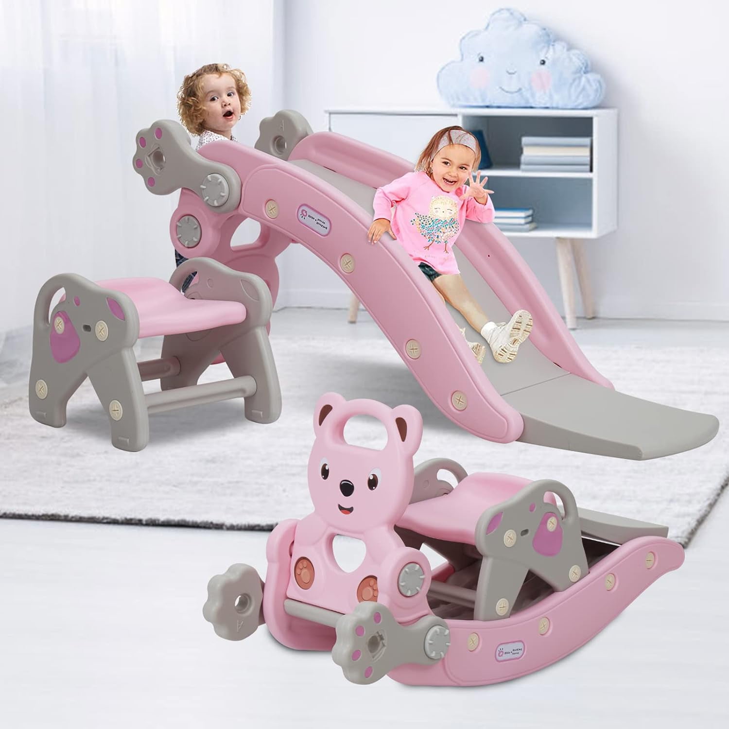 Kinbor 5in1 Indoor Slide for Toddlers, Portable Kids Slide Set