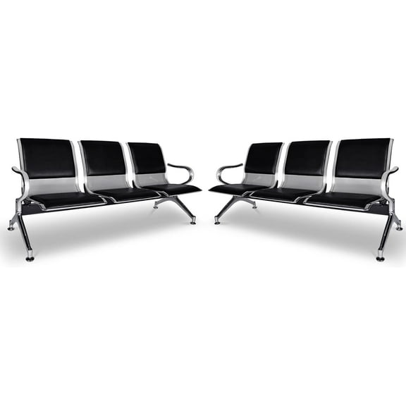 Kinbor 6-Seat PU Leather Waiting Room Chairs Waiting Bench Seating Lobby Chairs for Airport Bank School, Black