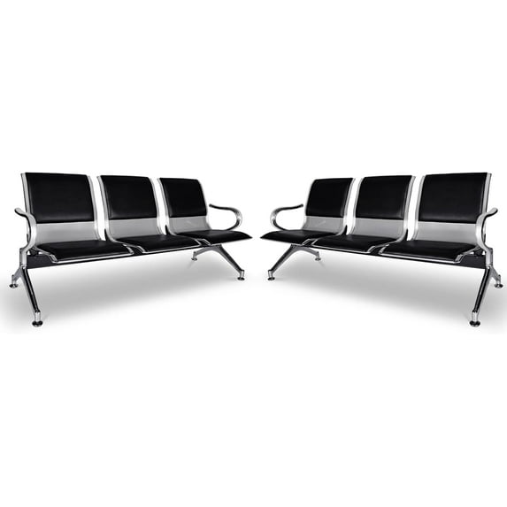 Kinbor 6-Seat PU Leather Waiting Room Chairs Waiting Bench Seating Lobby Chairs for Airport Bank School, Black