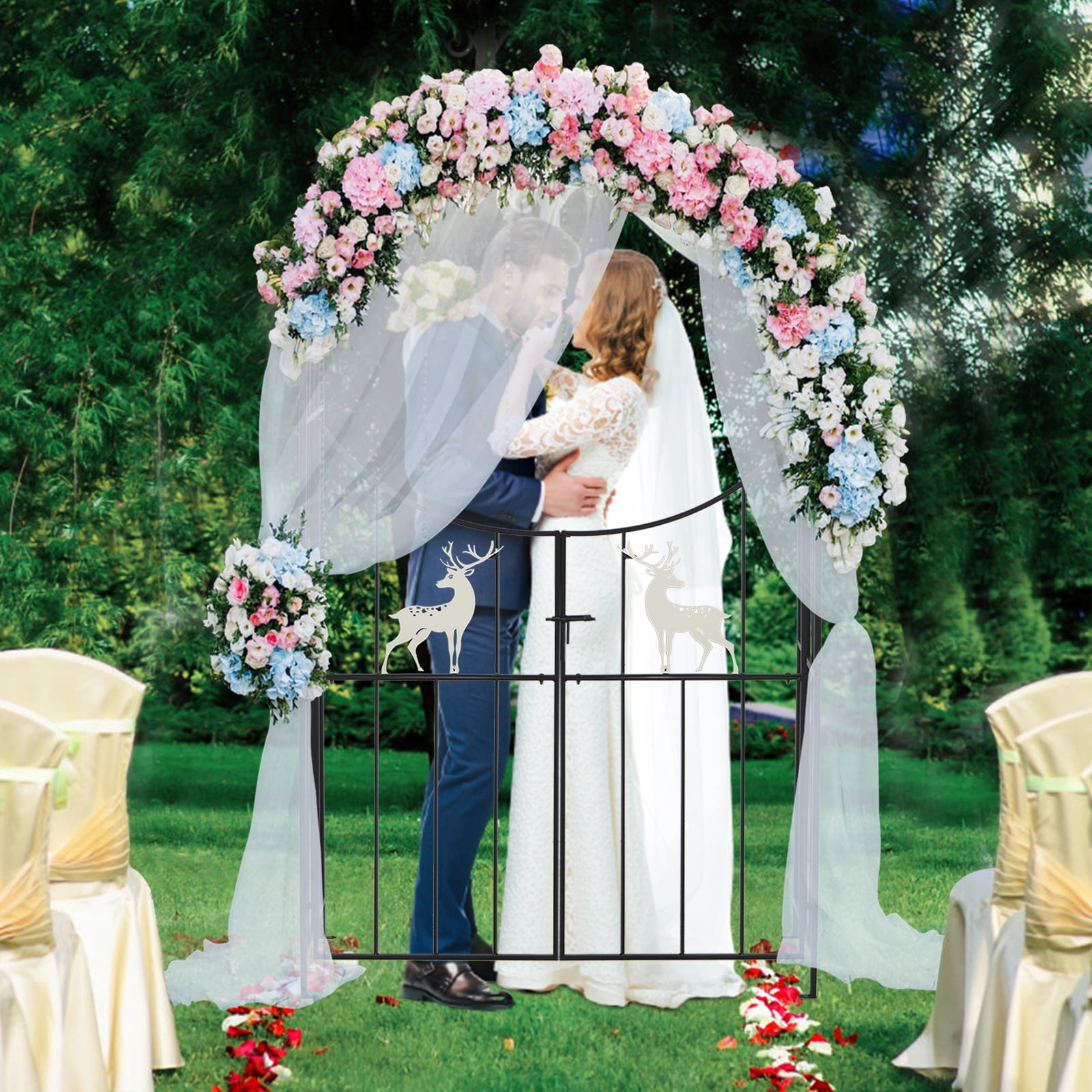 Kinbor 7.8Ft Decorative Steel Garden Arch Arbor Trellis with Gate ...