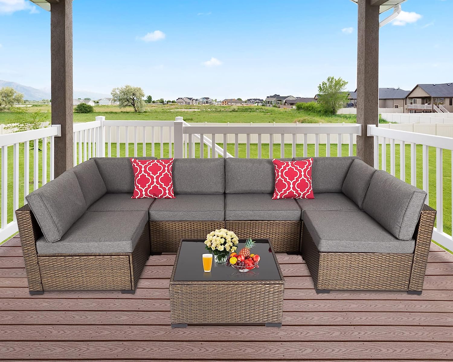 Mainstays Sandhill 7Piece Outdoor Patio Sectional Set, Beige