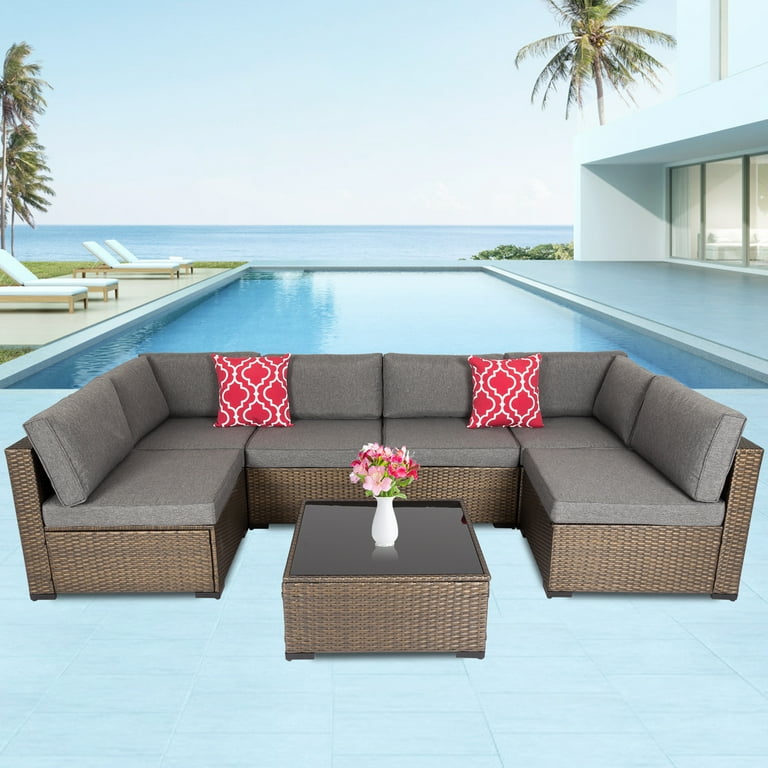 Kinbor 7pcs outdoor patio furniture sectional hotsell