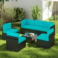 thumbnail image 1 of Kinbor 7pcs Outdoor Patio Furniture Pe Rattan Wicker Rattan Sofa Sectional Set with Blue Cushions, 1 of 8