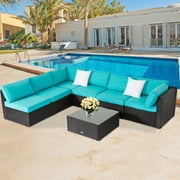 Kinbor 7pcs Outdoor Patio Furniture Sectional PE Wicker Rattan Sofa Set, Blue