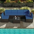 thumbnail image 1 of Kinbor 7pcs Outdoor Patio Furniture Sectional PE Wicker Rattan Sofa Set, Dark Blue, 1 of 9