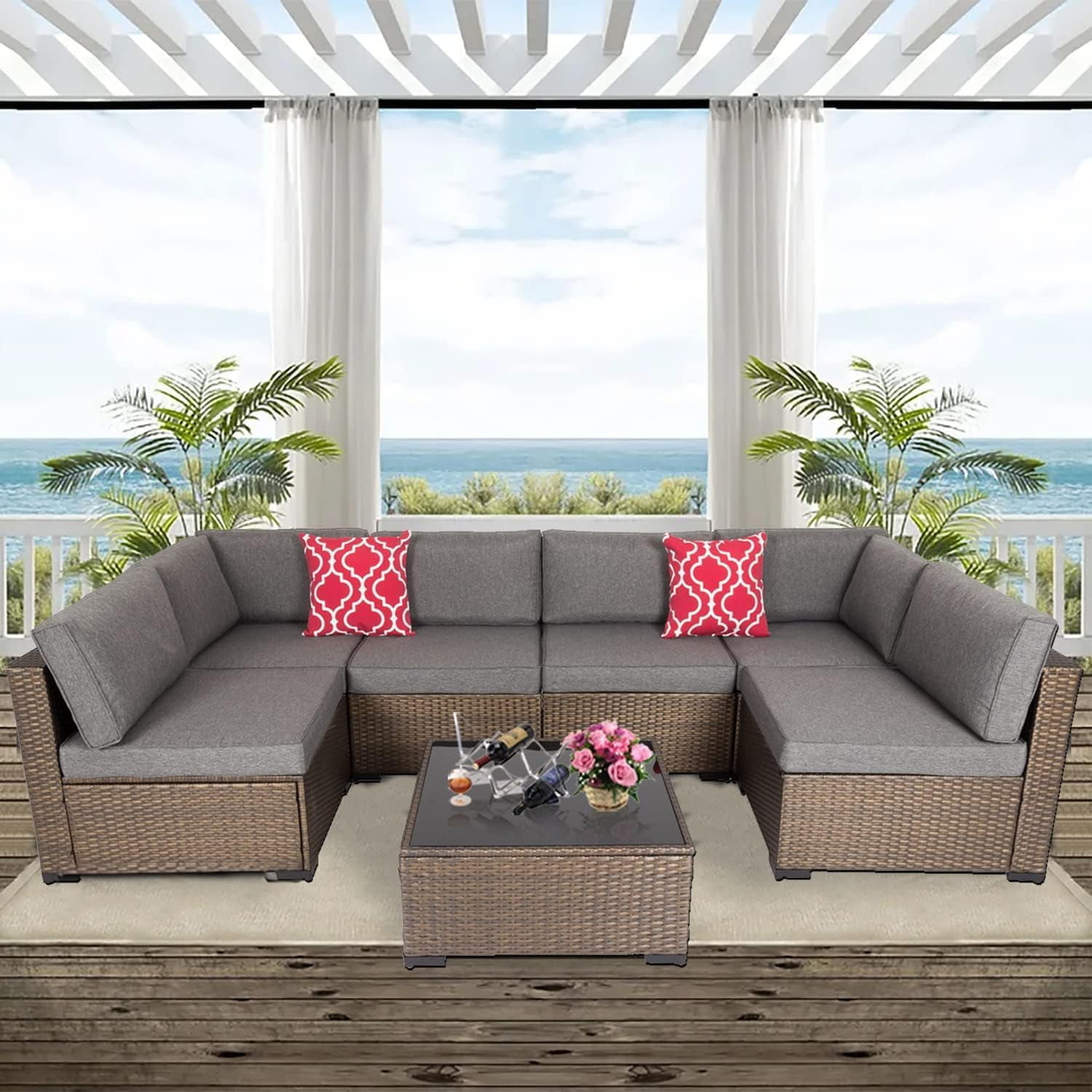 Kinbor 7pcs outdoor patio furniture sectional hotsell