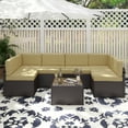 thumbnail image 1 of Kinbor 7pcs Outdoor Patio Furniture Set Wicker Sectional Sofa Conversation Chair Sofa Set with Cushions, Khaki, 1 of 10