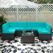 Kinbor 7pcs Outdoor Patio Furniture Set Wicker Sectional Sofa Conversation Chair Sofa Set with Cushions, Turquoise