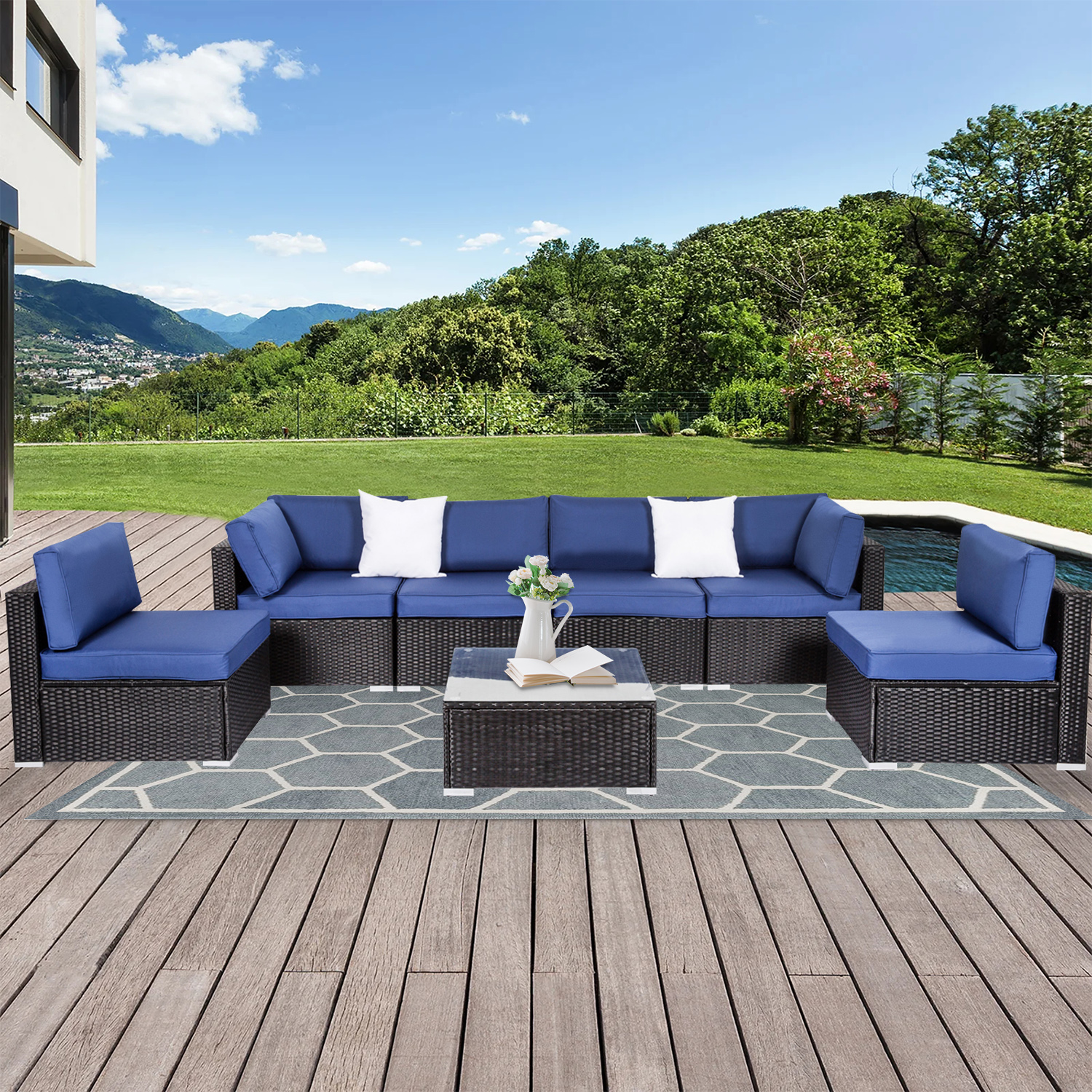 Patio Outdoor Sets Modern Wicker Patio Sectional and 2 Pillows All