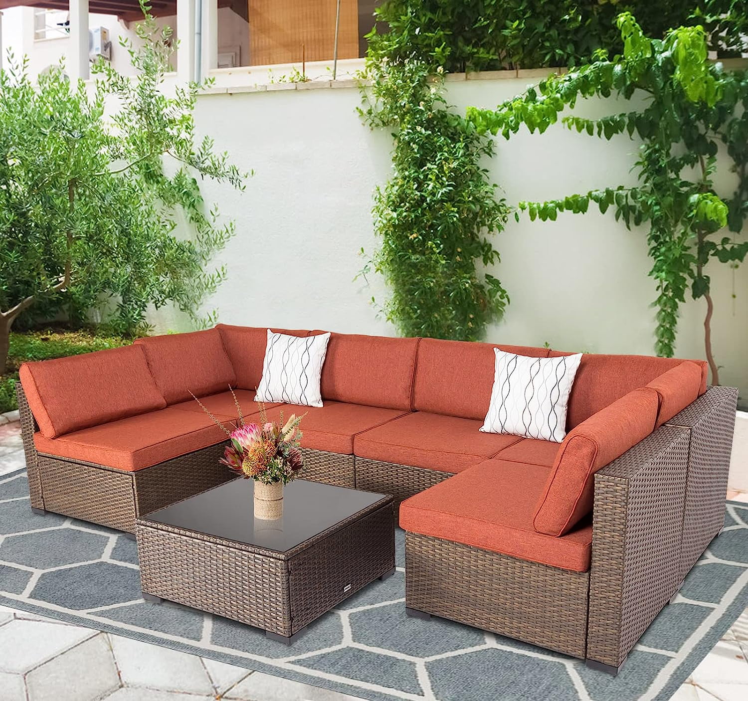 Kinbor 7pcs outdoor patio furniture sectional pe rattan wicker rattan sofa set with aqua cushions online