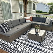 Kinbor 7pcs Outdoor Patio Furniture Set for 6 Sectional Pe Wicker Rattan Sofa Set Gray