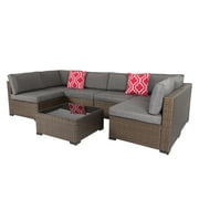 Kinbor 7pcs Outdoor Wicker Rattan Furniture Sectional Patio Sofa Set Golden Black Gradients