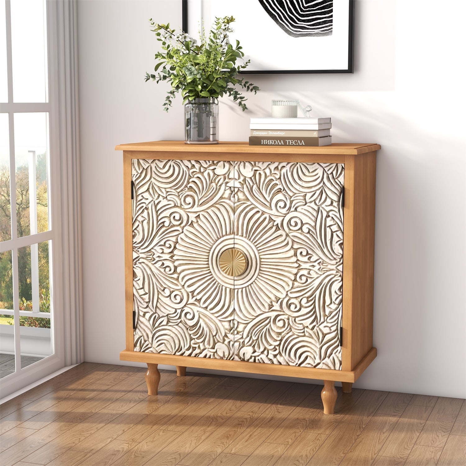 Kinbor Accent Cabinet with Doors, Farmhouse Decorative Storage Cabinet ...