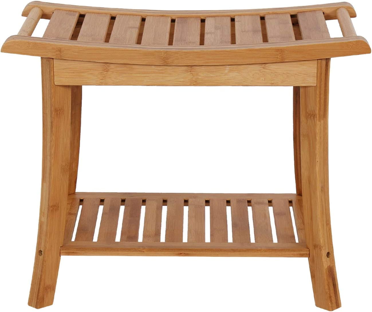 Kinbor Bamboo Wooden Shower Bench Seat with Storage Shelf Organizer ...