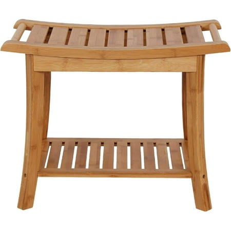 Kinbor Bamboo Wooden Shower Bench Seat with Storage Shelf Organizer Stool