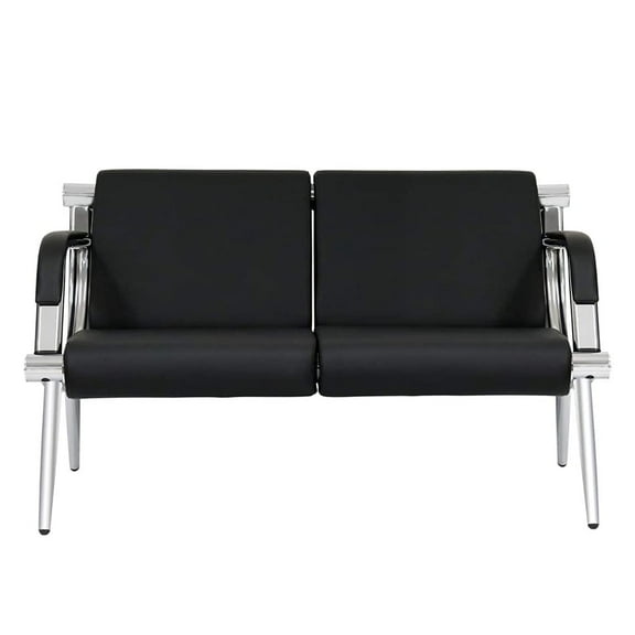 Kinbor Black Leather Executive Reception Chair Office Waiting Room Guest Reception Bench