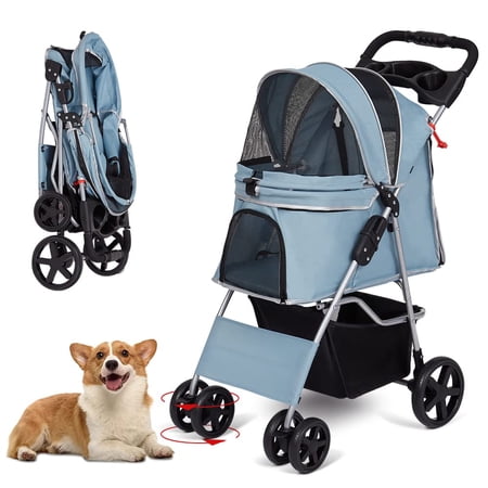 Kinbor 3-Wheeled 3-in-1 Dog & Cat Stroller with Detachable Carrier, Blue