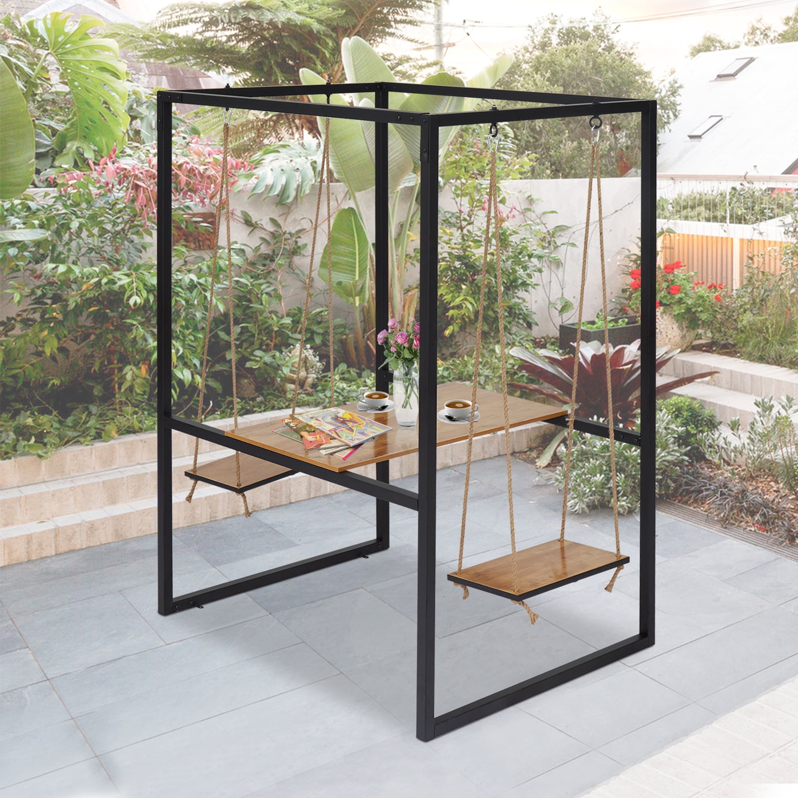 Kinbor Durable Outdoor Patio Swing with Table for Adults 2 Person Porch