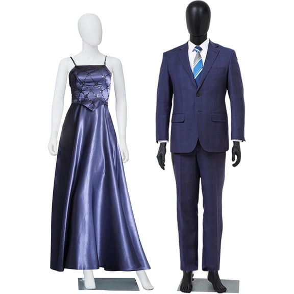 Kinbor Full Body Mannequin Set - 73 Inches Black Male Mannequin Full Body + 70 inches White Female Body Model Stand Realistic Display Metal Base for Retail Clothing Shops, Halloween Cosplay