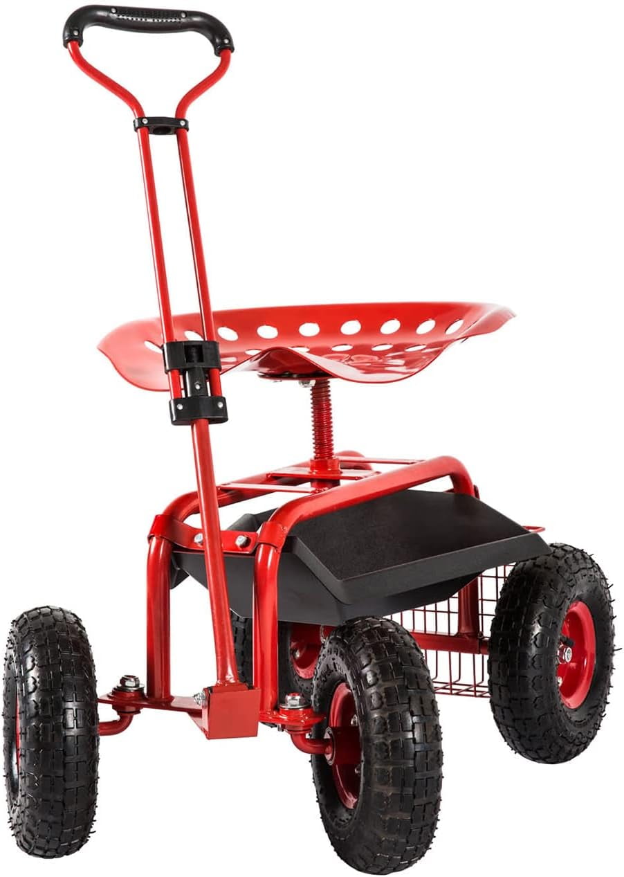 Kinbor Garden Cart Rolling Adjustable Degree Swivel Seat Lawn Yard ...