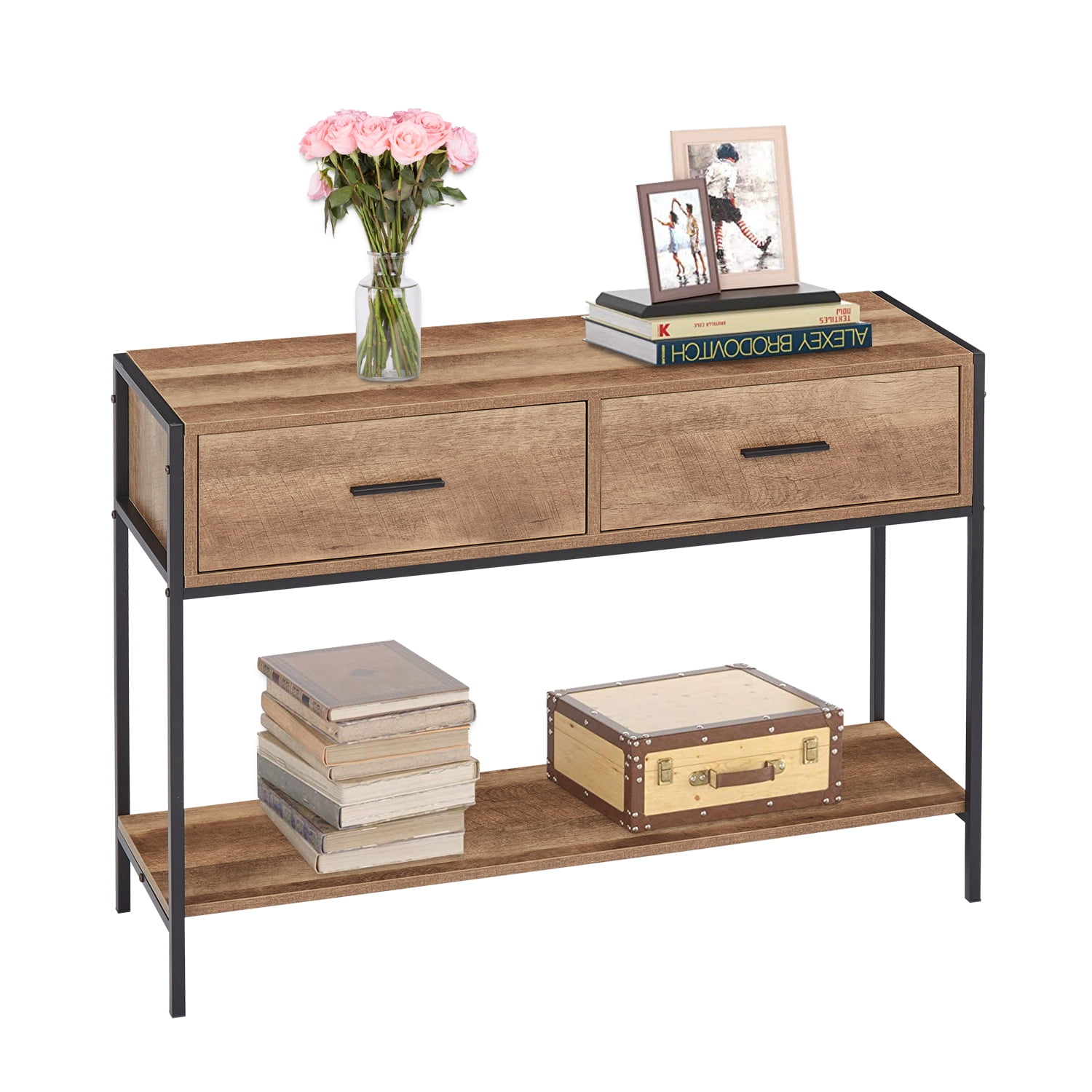 Kinbor Industrial Console Table with 2 Drawers Storage Shelf for ...