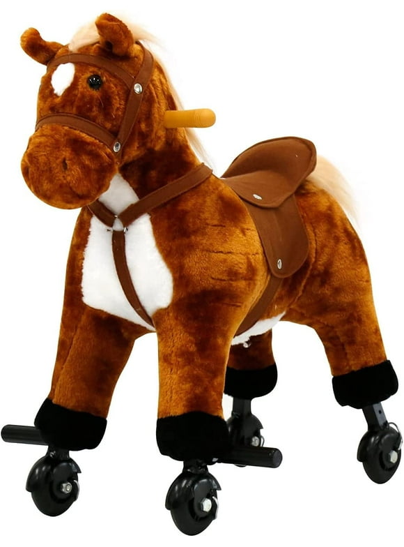 Kinbor Kids Ride on Rocking Plush Toy Walking Horse With Sound and Wheels, Brown