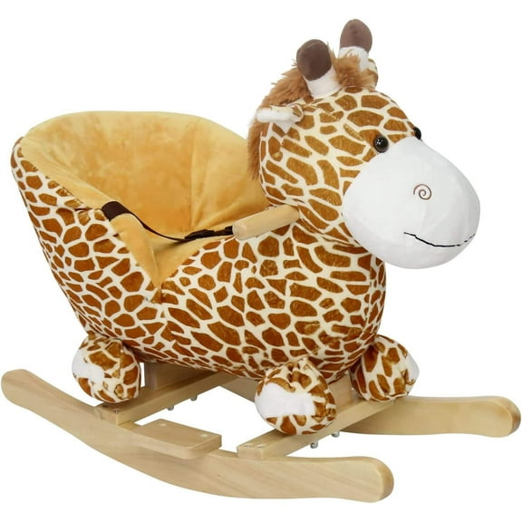 Kinbor Kids Rocking Plush Horse Toy Rocking Giraffe Ride On Toy with Sound & Seat Belts, Yellow