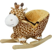 Kinbor Kids Rocking Plush Horse Toy Rocking Giraffe Wooden Ride On Toy with Sound & Seat Belts, Yellow