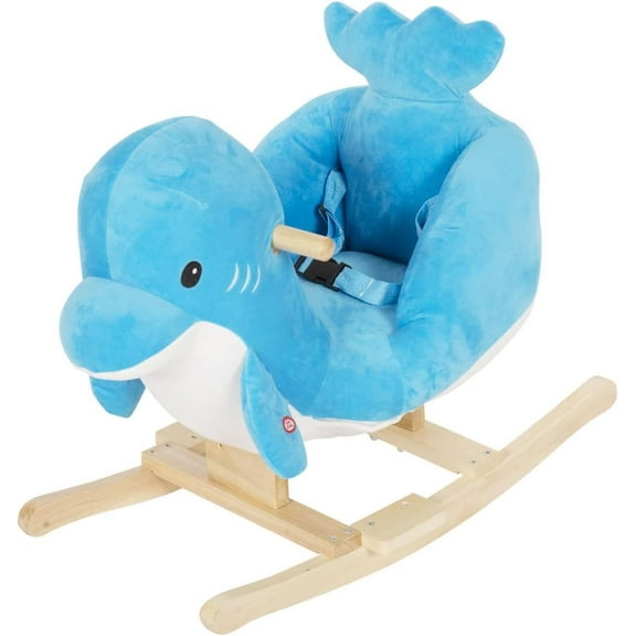 Kinbor Kids Rocking Horse Plush Dolphin Ride On Toy with Sound & Seat Belts, Blue
