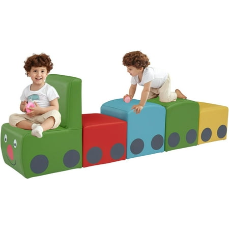 Kinbor Kids Sofa Set, 5Pcs PVC Leather Foam Toddler Lightweight Cartoon Chair & Stools for Nursery School Daycare Kingdom Home Activity Room