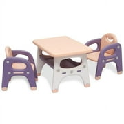 Kinbor Kids Table and 2 Chair Set with Storage Activity Table Desk Sets for Children Boys Girls Plastic Furniture Purple