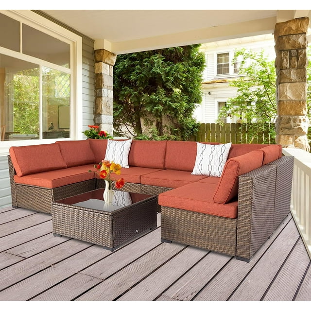 Kinbor Outdoor Wicker Furniture Set 7Pcs Sectional Sofa Patio