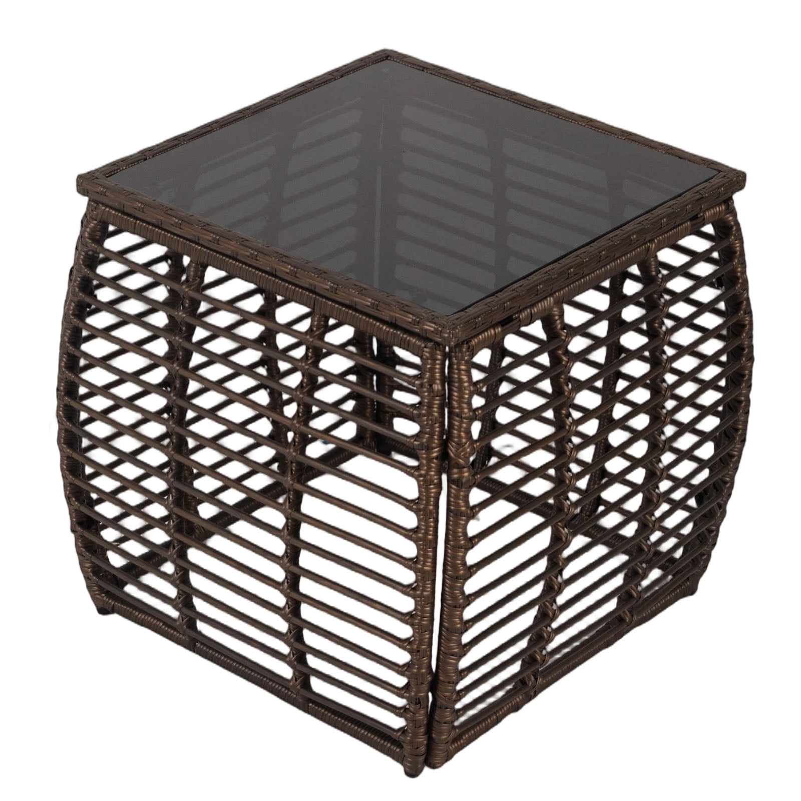 Kinbor Square Outdoor Wicker Side Table – Patio End Table with Tempered Glass Top, All-Weather Rattan Coffee Table for Balcony, Porch, Deck, Garden, Black Gold
