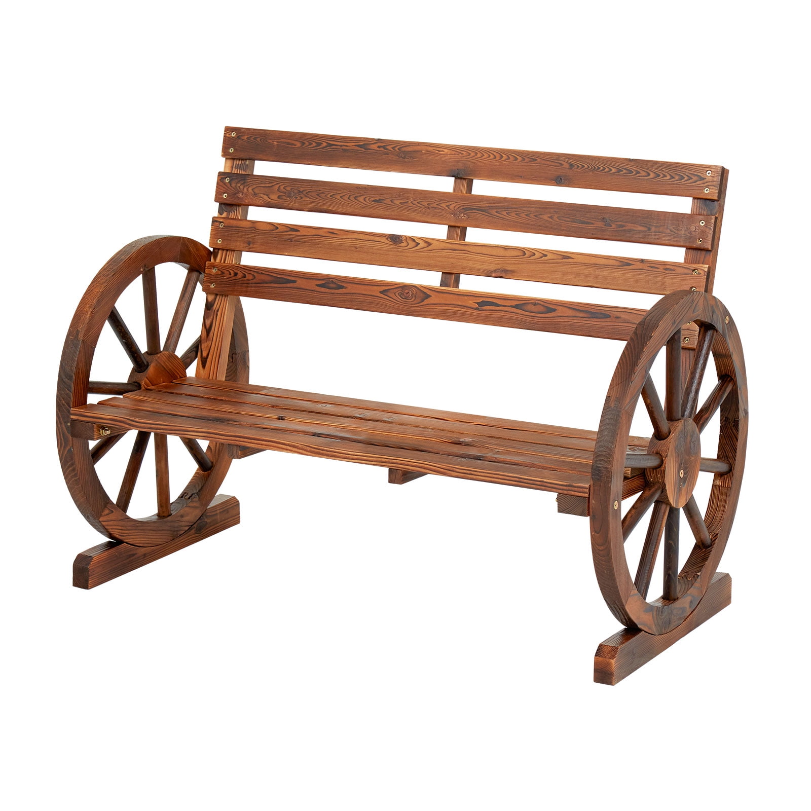 Kinbor Outdoor Wooden Wagon Wheel Bench, 2Person Patio Garden Bench