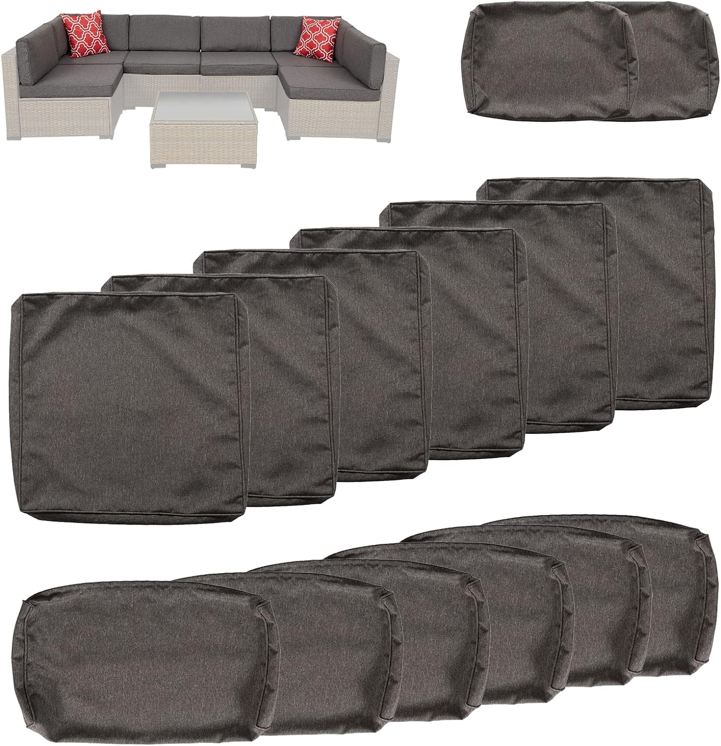 Kinbor Patio Furniture Cushion Replacement Covers for 7pcs Outdoor Sofa