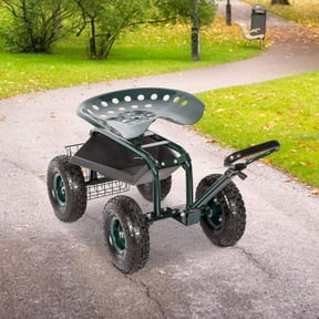 Kinbor Patio Garden Cart Rolling Work Seat with Tool Tray, Green