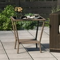 thumbnail image 1 of Kinbor Patio Tables Wicker Coffee Table, Outdoor Side Table Square Tempered Glass Top with Storage, Sesame Color, 1 of 9
