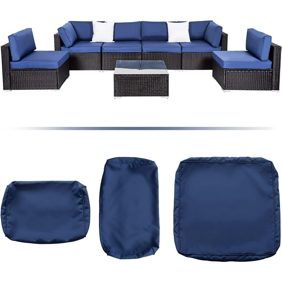 Kinbor Patio Wicker Furniture Sectional Sofa Seat Rattan Patio Seating Cushion Cover Set (Dark Blue)