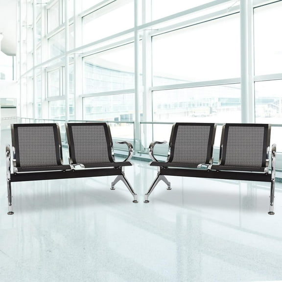 Kinbor Reception Chairs, 4-Seat Airport Seating Waiting Room Bench Lobby Chairs for Airport Bank Hospital Business, Black