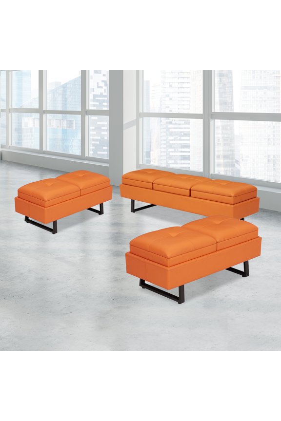 Reception Chairs Modern Entryway Bench, 7-Seat Waiting Room Chair Salon Reception Bench Office Chair, Orange