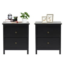 Kinbor Set of 2 Nightstand Bedside Table with 2 Drawers Modern Nightstand Accent Furniture for Bedroom Living Room Office Black