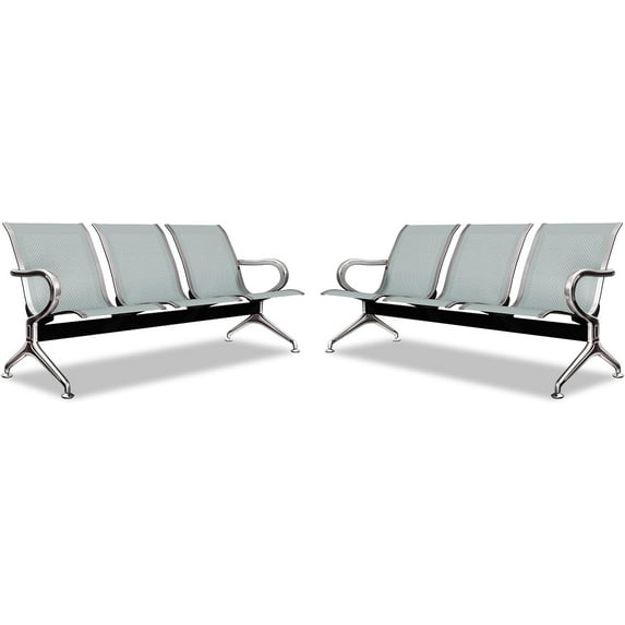Kinbor Set of 2 Waiting Room Chairs, 3-Seat Airport Reception Chairs Bench Guest Chairs for Office Bank Hospital, Silver