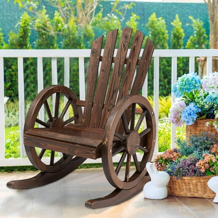 Kinbor Wagon Wheel Wood Rocking Chair Outdoor Furniture Patio Chairs Armrest Rocker