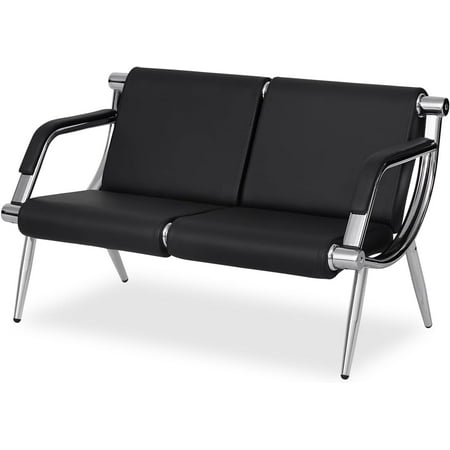Kinbor Waiting Room Chairs, 2-Seat Reception Chairs Office Guest Waiting Furniture Bench Seating for Airport Bank Hospital, Black