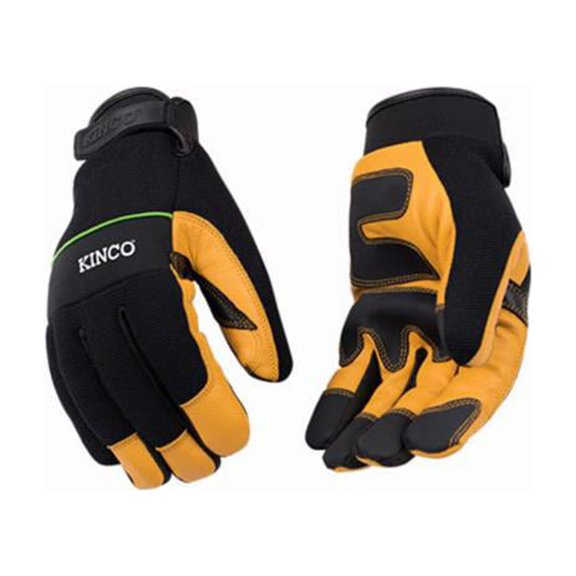 KincoPro 102-XL Safety Gloves, Men's, XL, Wing Thumb, Hook and Loop Cuff, Polyester/Spandex Back, Gold