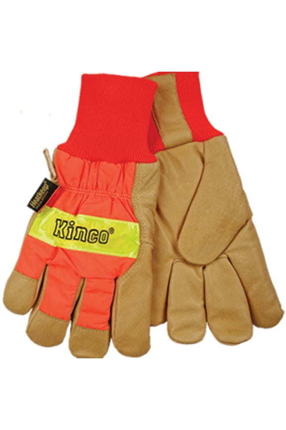 1938KW-L Men's Outdoor Hi-Viz Work Gloves, Pigskin Leather, Orange, Large