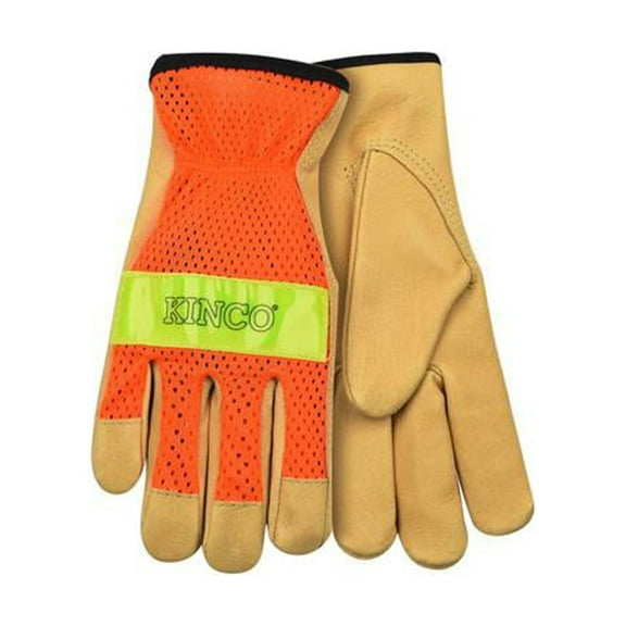 Kinco 909-M Gloves, Men's, M, Keystone Thumb, Shirred Elastic Cuff, Nylon/Polyester, High-Visibility Orange