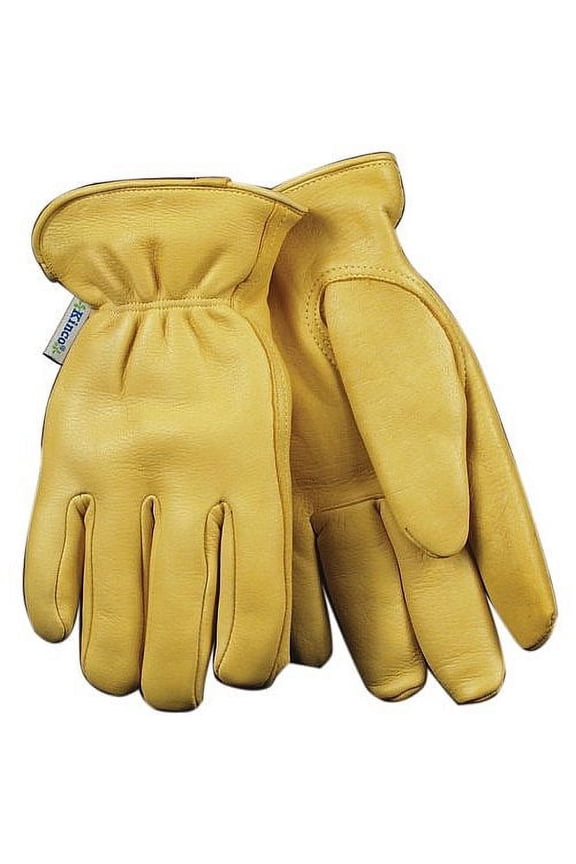 90HKW-S Women's Lined Grain Deerskin Gloves, Heat Keep Lining, Double Shirred Elastic Back, Small, Golden